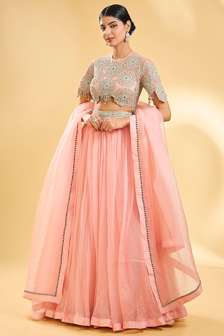 Blush Pink Net & Organza Skirt Set by Bhumika Sharma at Pernia's Pop Up Shop