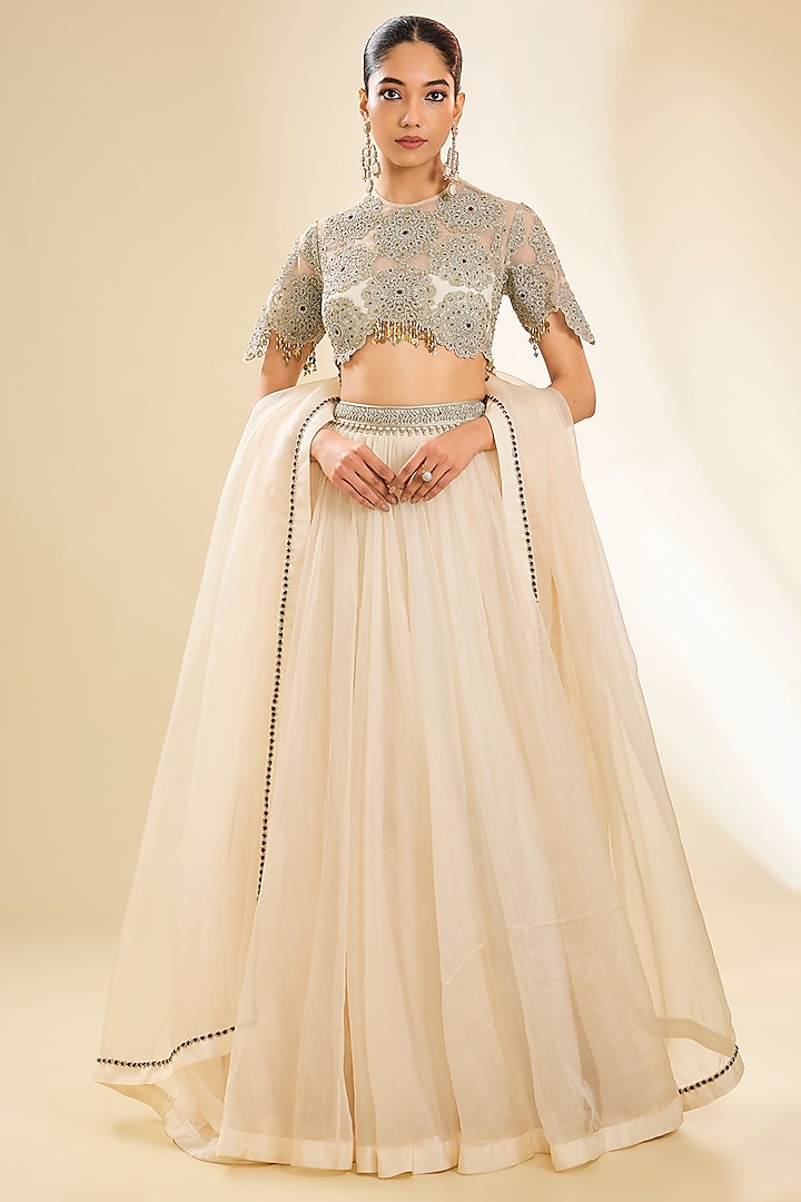 Ivory Organza & Net Wedding Lehenga Set by Bhumika Sharma at Pernia's Pop Up Shop