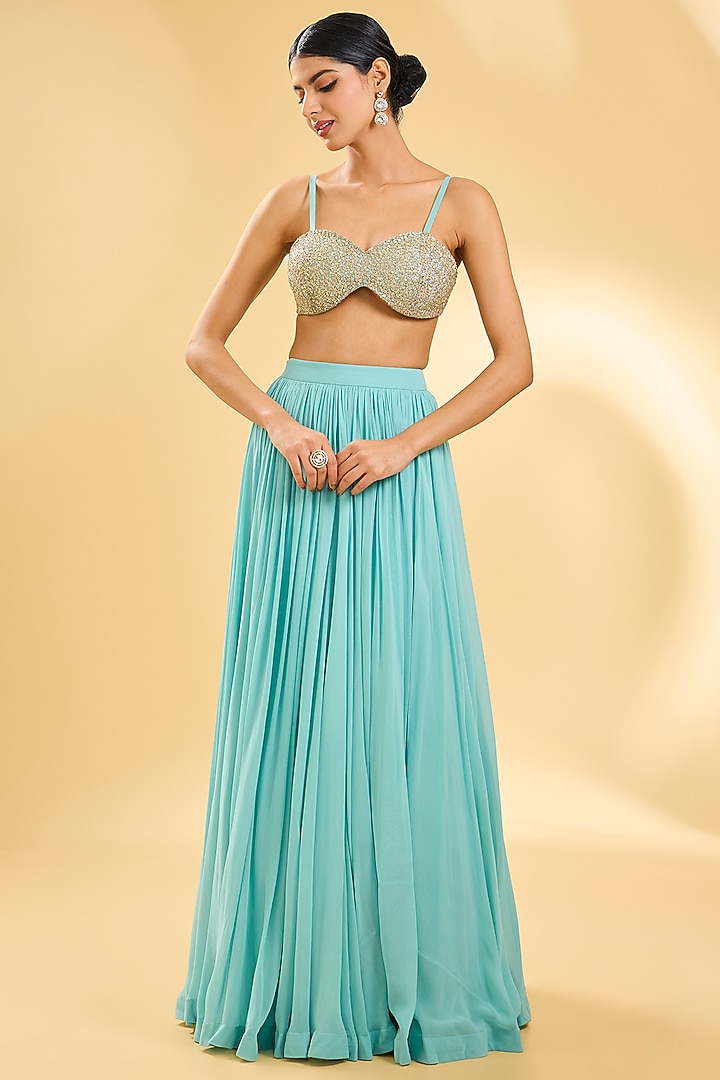 Blue Georgette & Organza Cape Set by Bhumika Sharma at Pernia's Pop Up Shop