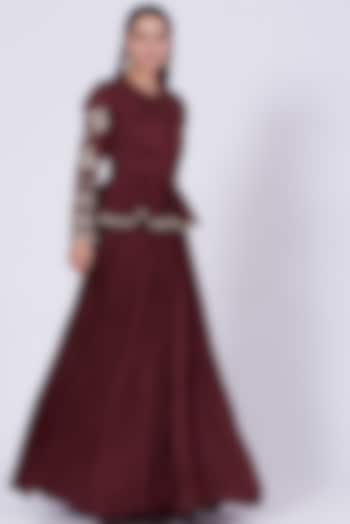 Burgundy Pleated Skirt Set by Bhumika Sharma
