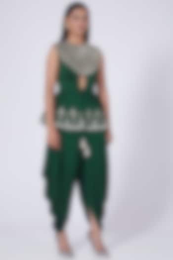 Emerald Green Satin Crepe Dhoti Pant Set by Bhumika Sharma at Pernia's Pop Up Shop