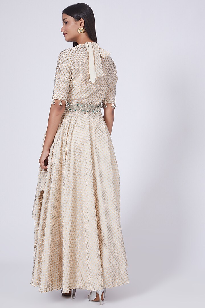 White & Silver Bindu Printed Wedding Anarkali Set by Bhumika Sharma at Pernia's Pop Up Shop