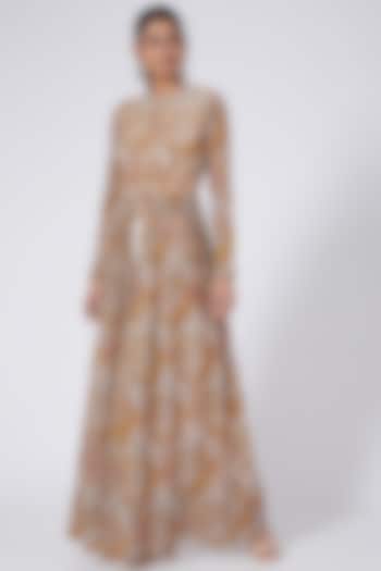 Mustard & White Ambi Jaal Printed Front Open Cape by Bhumika Sharma at Pernia's Pop Up Shop