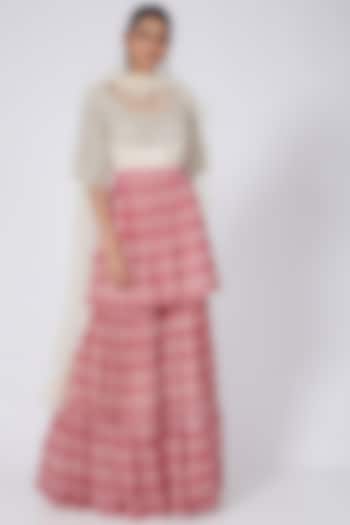 White & Red Moroccan Printed Bridal Sharara Set by Bhumika Sharma at Pernia's Pop Up Shop