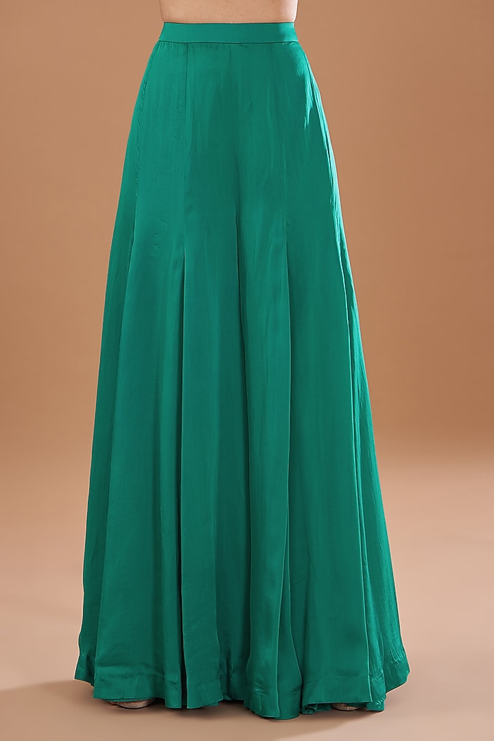 Teal Green Linen Satin & Twill Organza Gharara Set by Bhumika Sharma at Pernia's Pop Up Shop