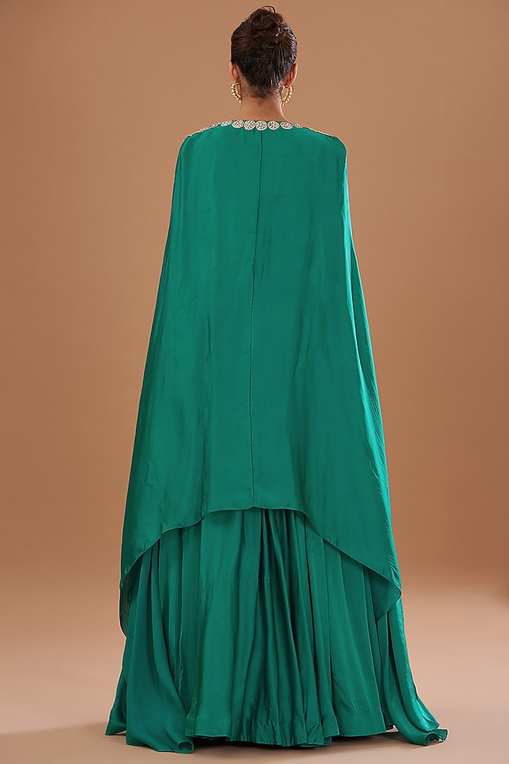 Teal Green Twill Organza Jakcet Wedding Lehenga Set by Bhumika Sharma at Pernia's Pop Up Shop