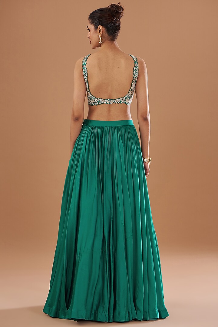 Teal Green Twill Organza Jakcet Wedding Lehenga Set by Bhumika Sharma at Pernia's Pop Up Shop