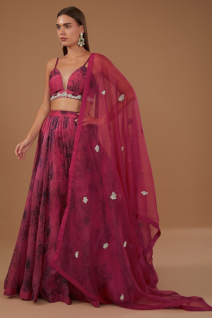 Fuchsia Organza Embroidered Wedding Lehenga Set by Bhumika Sharma at Pernia's Pop Up Shop