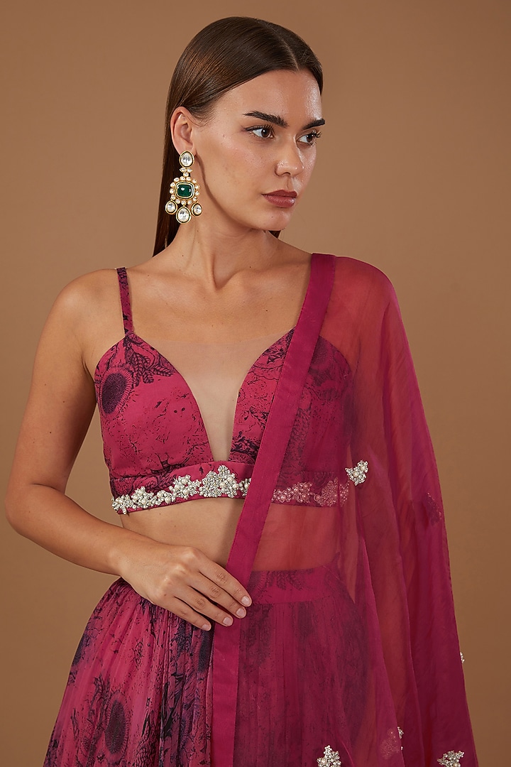 Fuchsia Organza Embroidered Wedding Lehenga Set by Bhumika Sharma at Pernia's Pop Up Shop