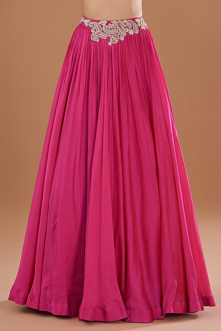 Fuchsia Linen Satin Jaal Embroidered Wedding Lehenga Set by Bhumika Sharma at Pernia's Pop Up Shop