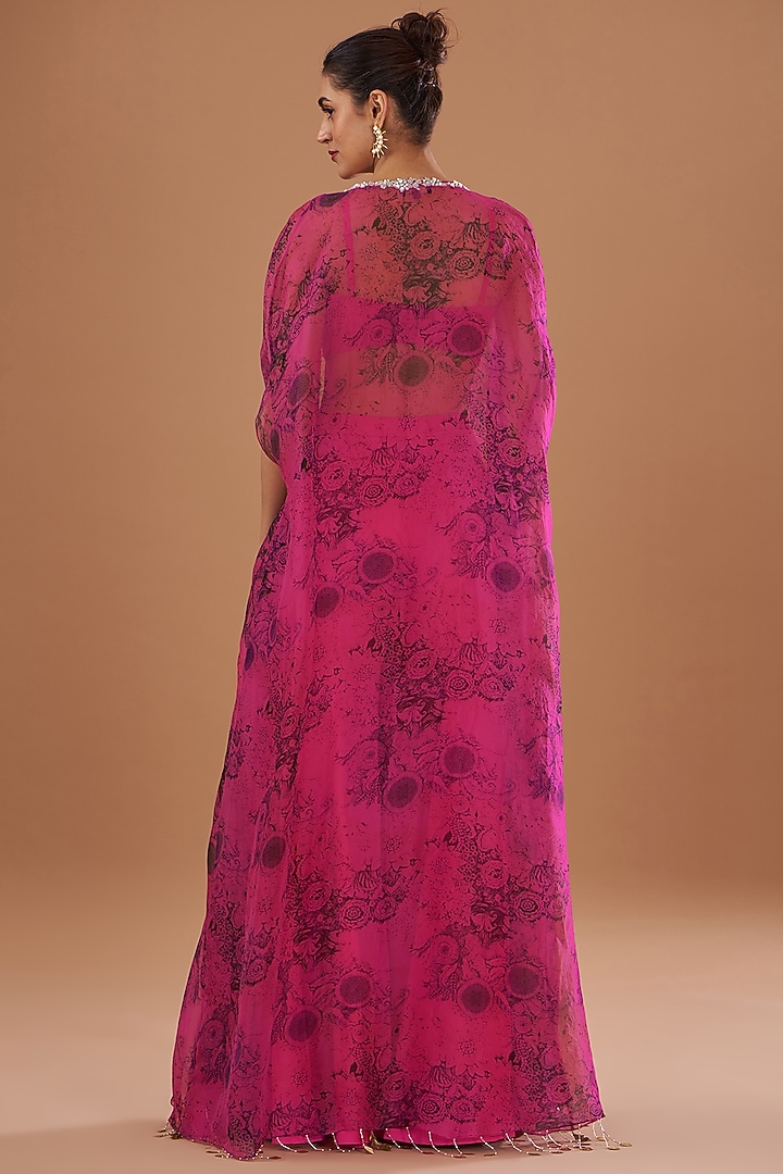 Fuchsia Twill Organza Printed Cape Set by Bhumika Sharma at Pernia's Pop Up Shop