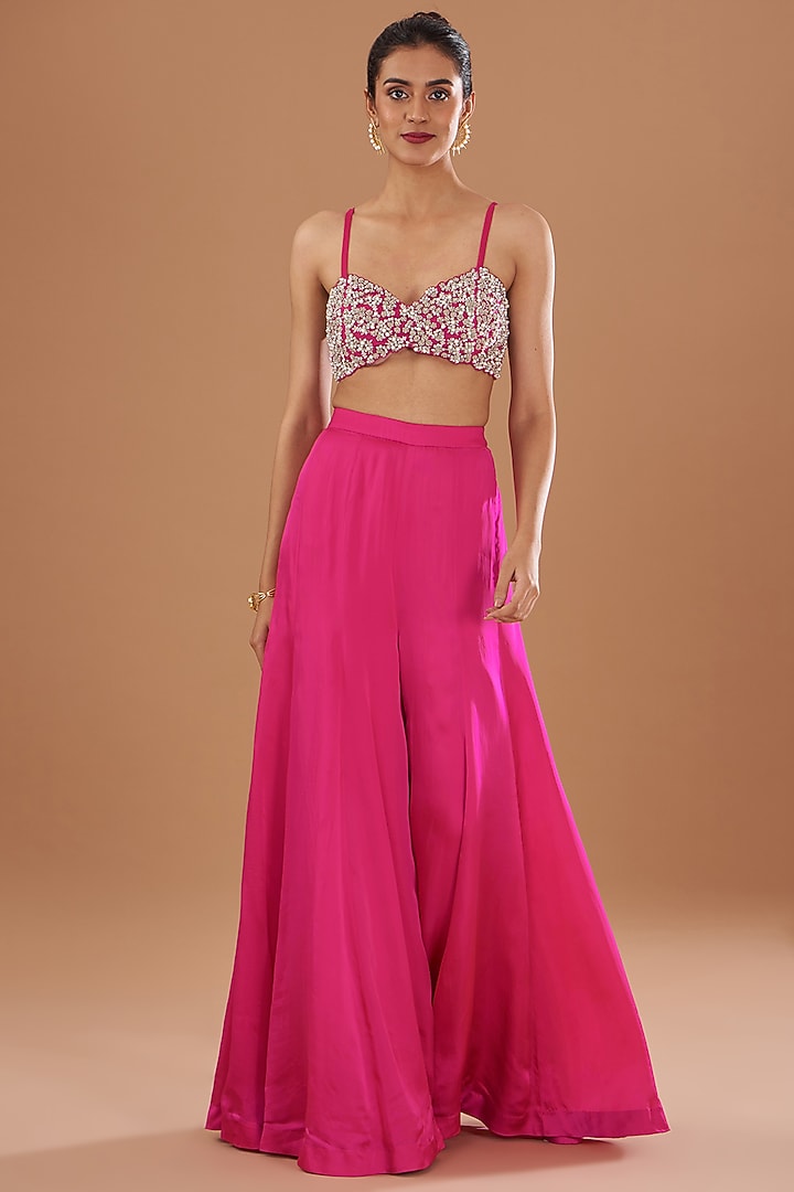 Fuchsia Twill Organza Printed Cape Set by Bhumika Sharma at Pernia's Pop Up Shop