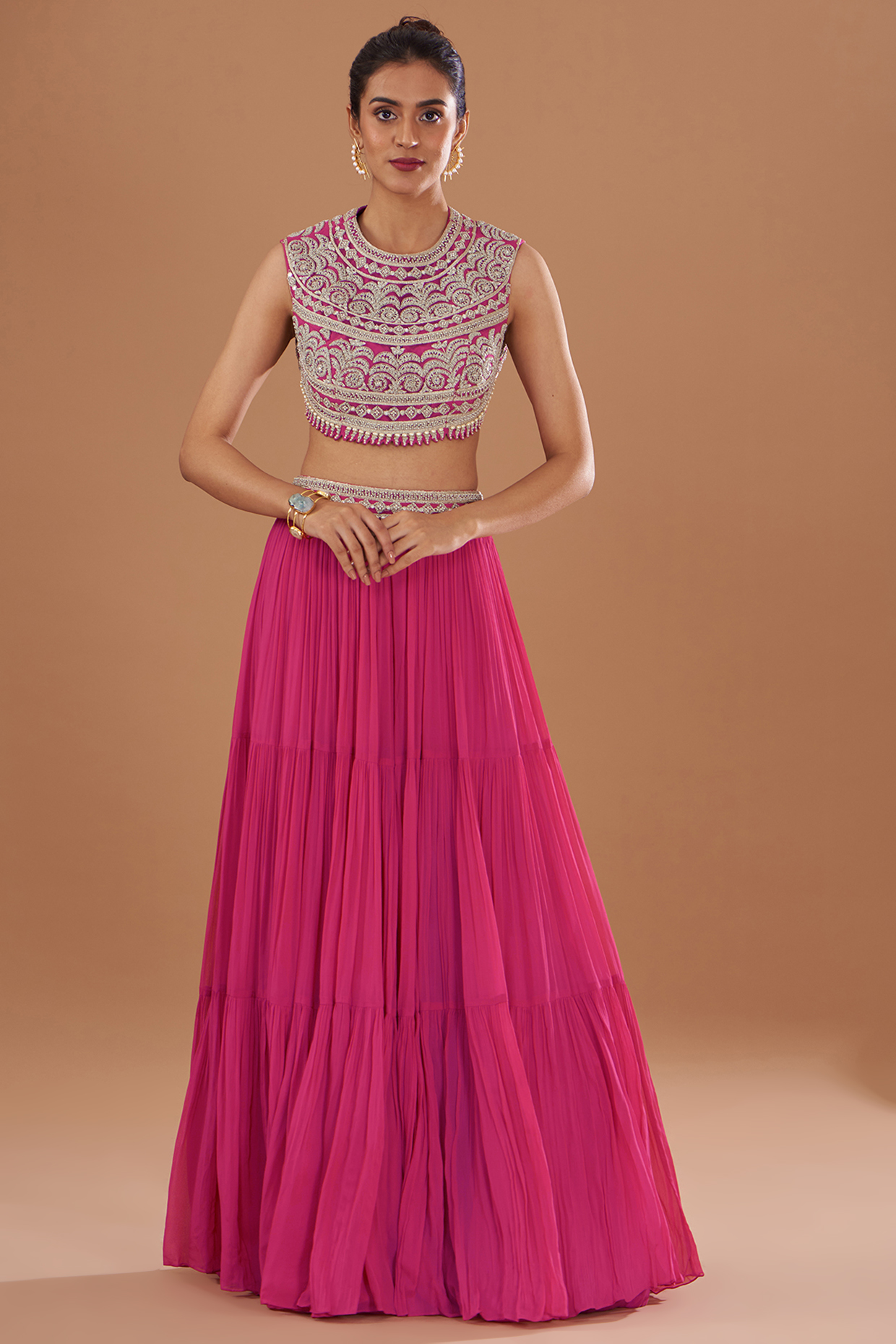 Fuchsia Georgette & Net Wedding Sharara Set by Bhumika Sharma at Pernia's Pop Up Shop
