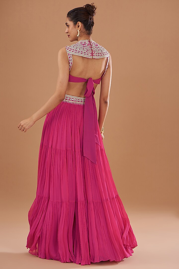 Fuchsia Georgette & Net Wedding Sharara Set by Bhumika Sharma at Pernia's Pop Up Shop