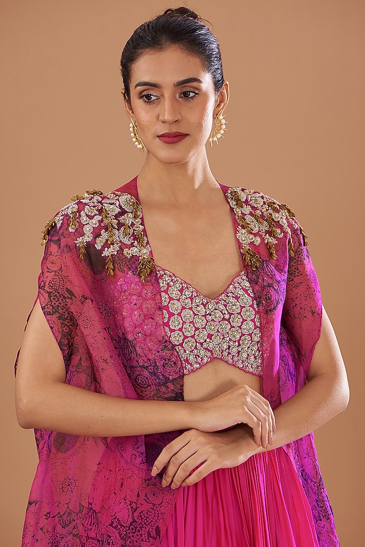 Fuchsia Organza Skirt Set by Bhumika Sharma at Pernia's Pop Up Shop