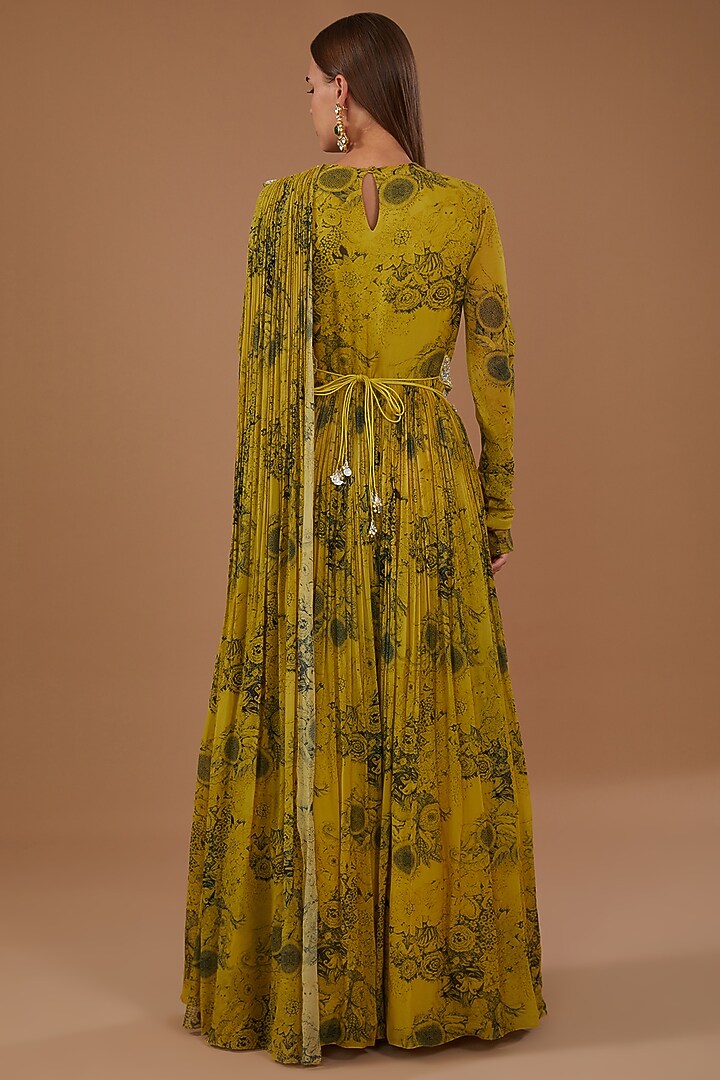 Yellow Georgette Printed Wedding Anarkali Set by Bhumika Sharma at Pernia's Pop Up Shop