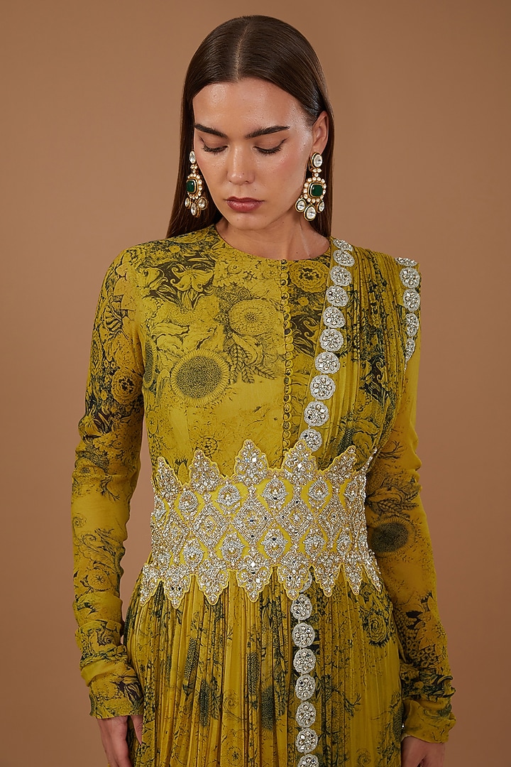 Yellow Georgette Printed Wedding Anarkali Set by Bhumika Sharma at Pernia's Pop Up Shop