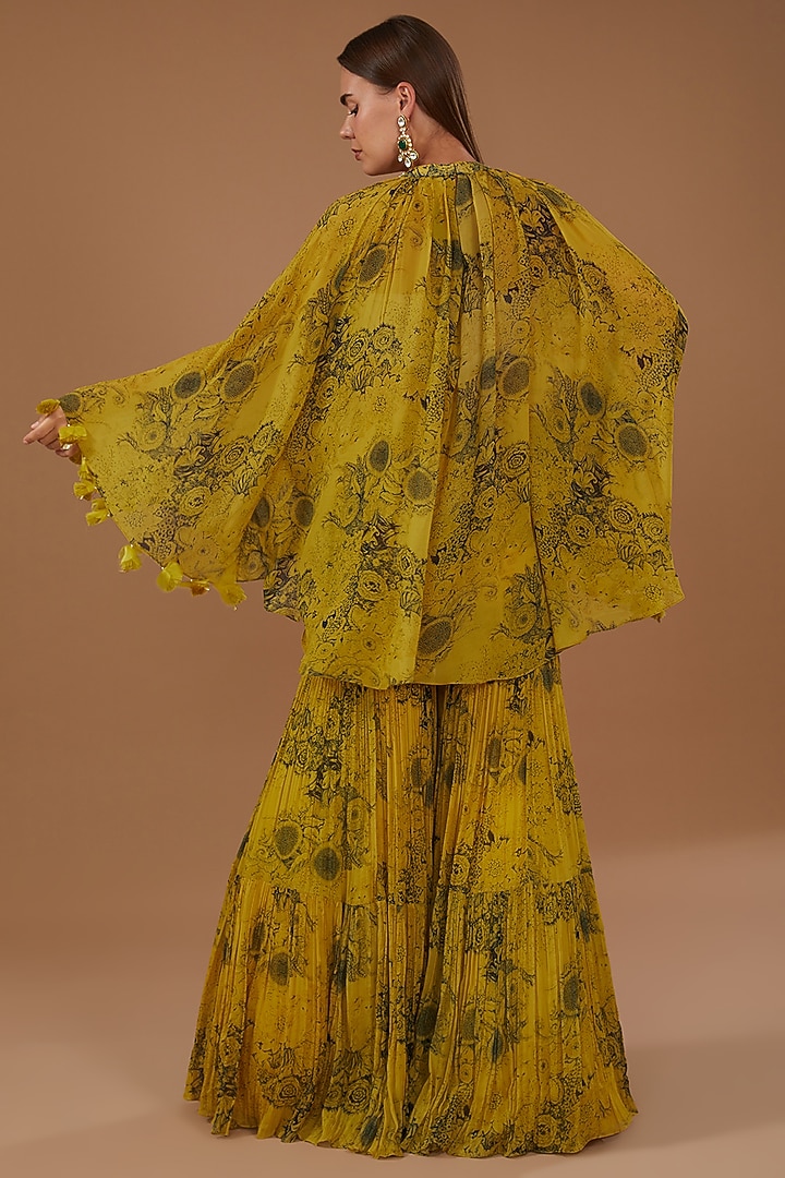 Yellow Georgette Printed Gharara Set by Bhumika Sharma at Pernia's Pop Up Shop