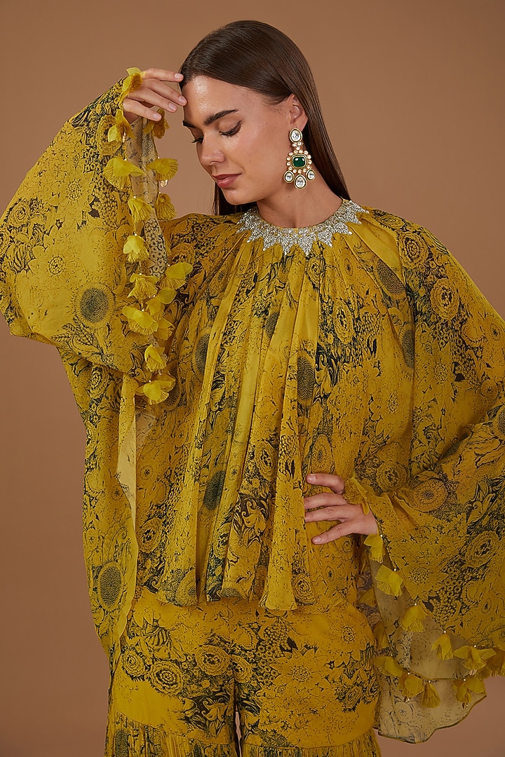 Yellow Georgette Printed Gharara Set by Bhumika Sharma at Pernia's Pop Up Shop