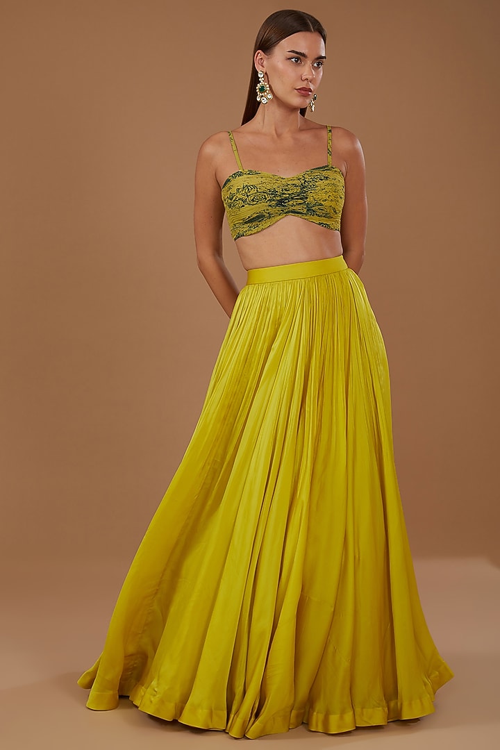 Mustard Yellow & Black Organza Printed Cape Set by Bhumika Sharma at Pernia's Pop Up Shop