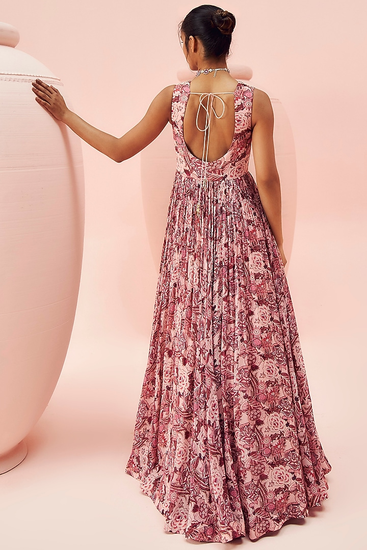 Blush Pink Georgette Embroidered & Printed Wedding Anarkali by Bhumika Sharma at Pernia's Pop Up Shop