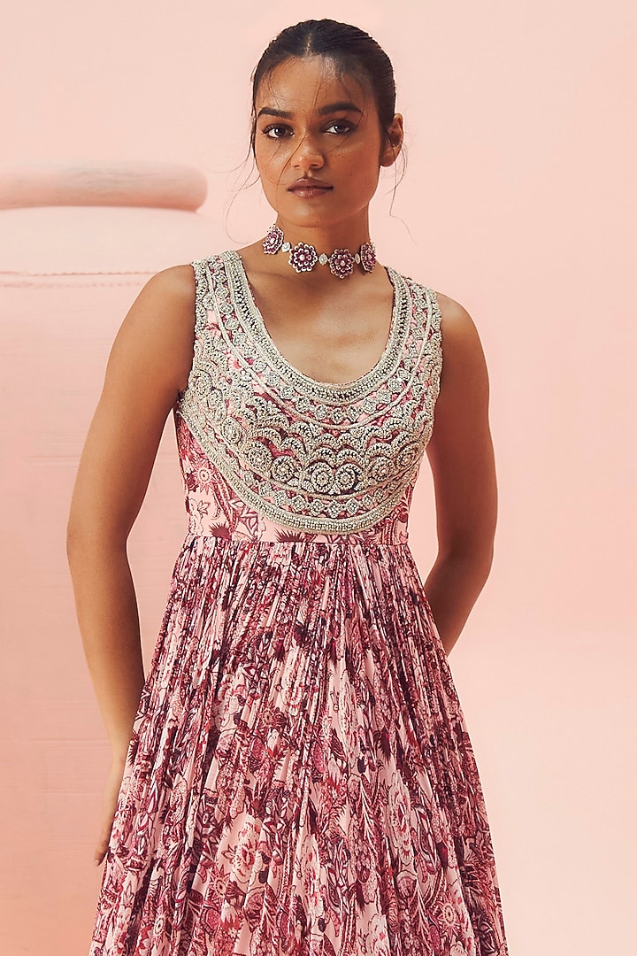 Blush Pink Georgette Embroidered & Printed Wedding Anarkali by Bhumika Sharma at Pernia's Pop Up Shop