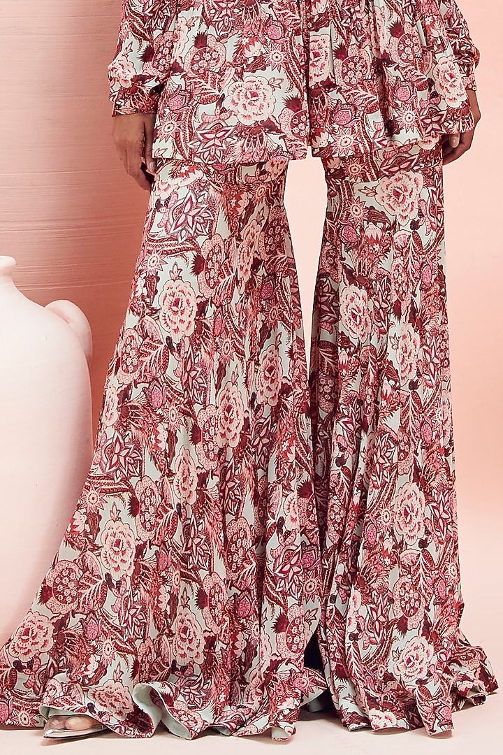 Blush Pink Georgette Abstract Floral Printed Gharara Set by Bhumika Sharma at Pernia's Pop Up Shop