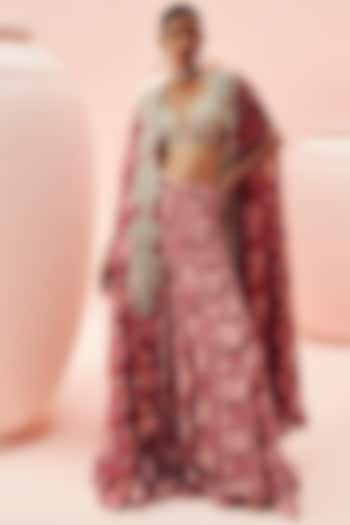 Blush Pink Georgette Abstract Floral Printed & Embroidered Cape Set by Bhumika Sharma at Pernia's Pop Up Shop