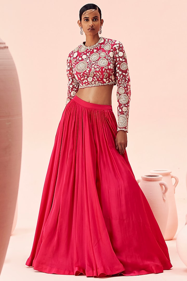 Fuchsia Twill Organza & Net Wedding Lehenga Set by Bhumika Sharma at Pernia's Pop Up Shop