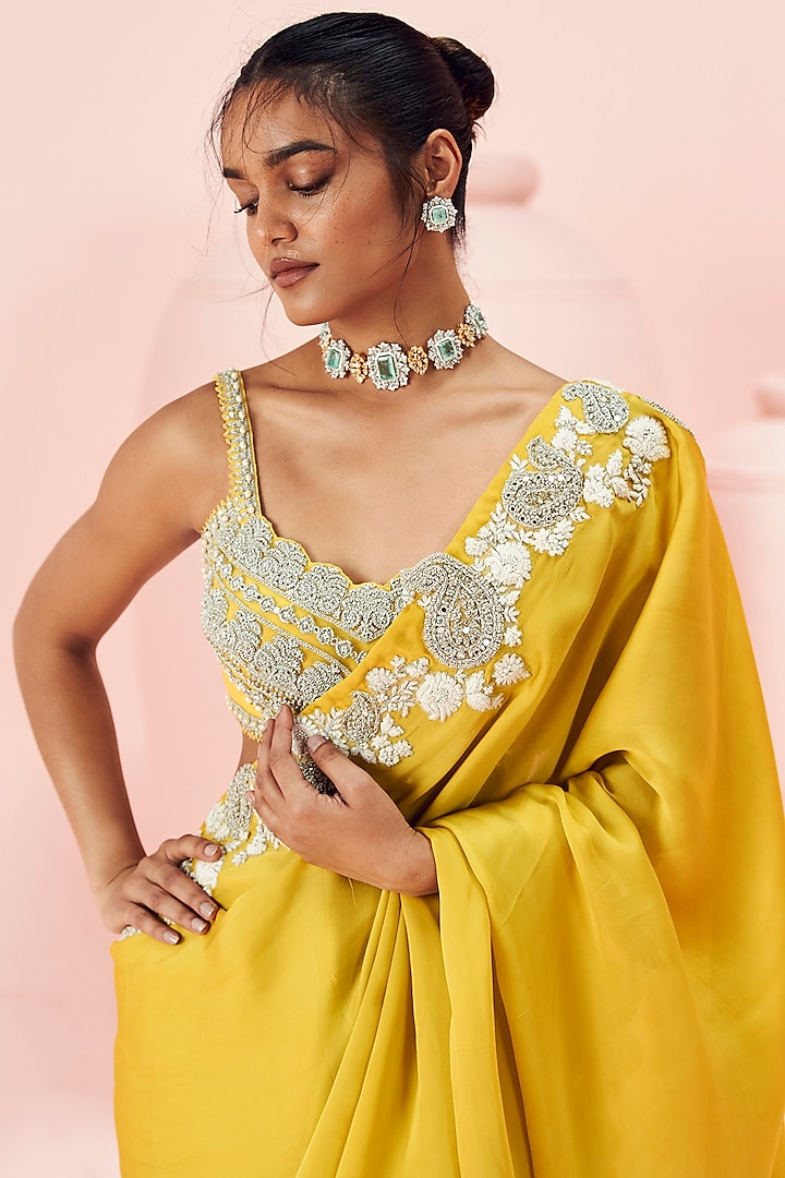Oxidised Jewellery With Yellow Silk Saree Yellow Saree Oxidised