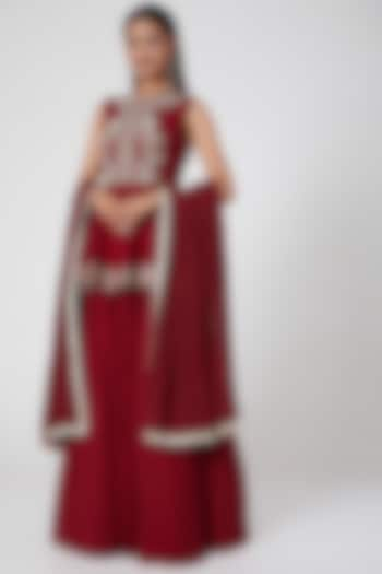 Red Embroidered Anarkali Set by Bhumika Sharma at Pernia's Pop Up Shop