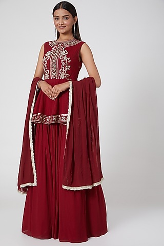 Red Embroidered Anarkali Set by Bhumika Sharma