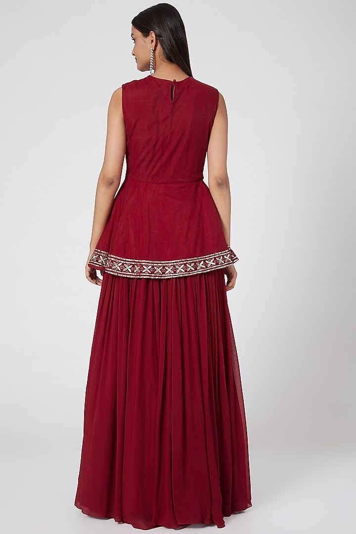 Red Embroidered Wedding Anarkali Set by Bhumika Sharma at Pernia's Pop Up Shop