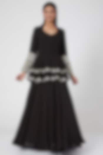 Black Embroidered Anarkali Engagement Gown by Bhumika Sharma at Pernia's Pop Up Shop