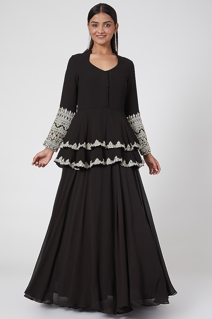 Black Embroidered Anarkali Engagement Gown by Bhumika Sharma at Pernia's Pop Up Shop