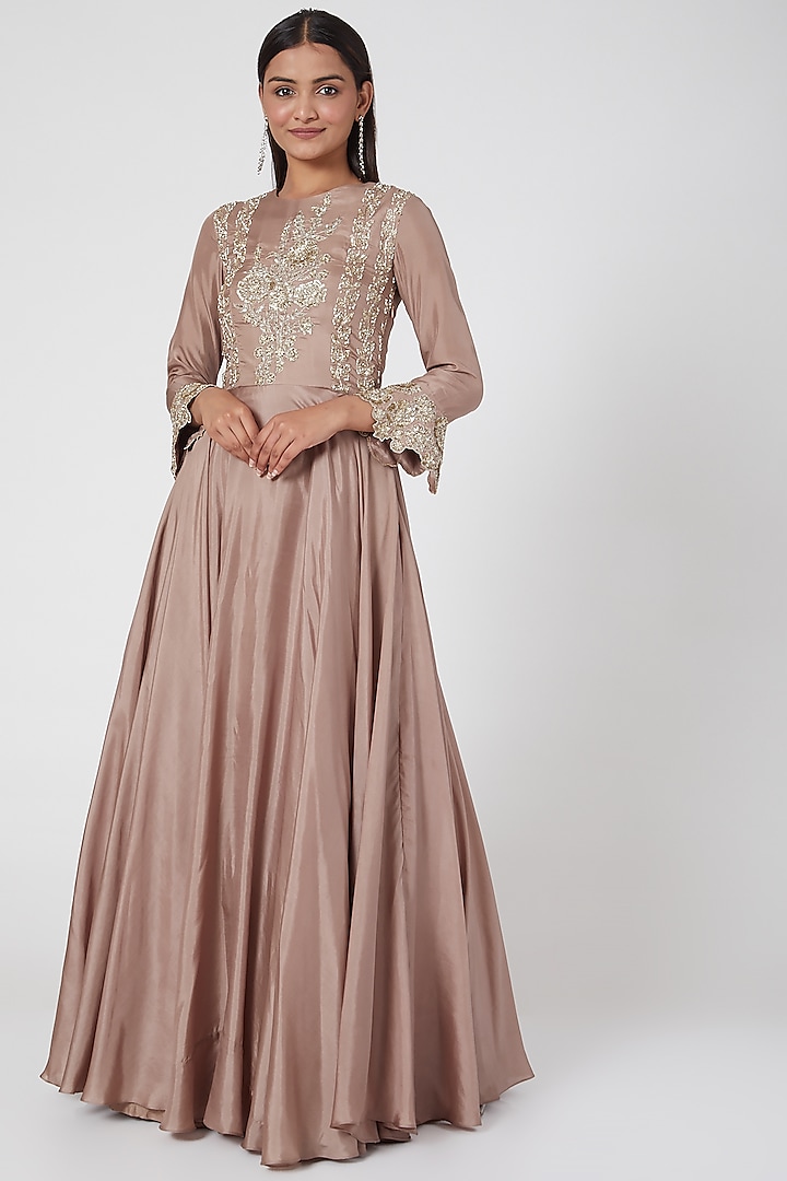 Blush Pink Embroidered Anarkali Gown by Bhumika Sharma