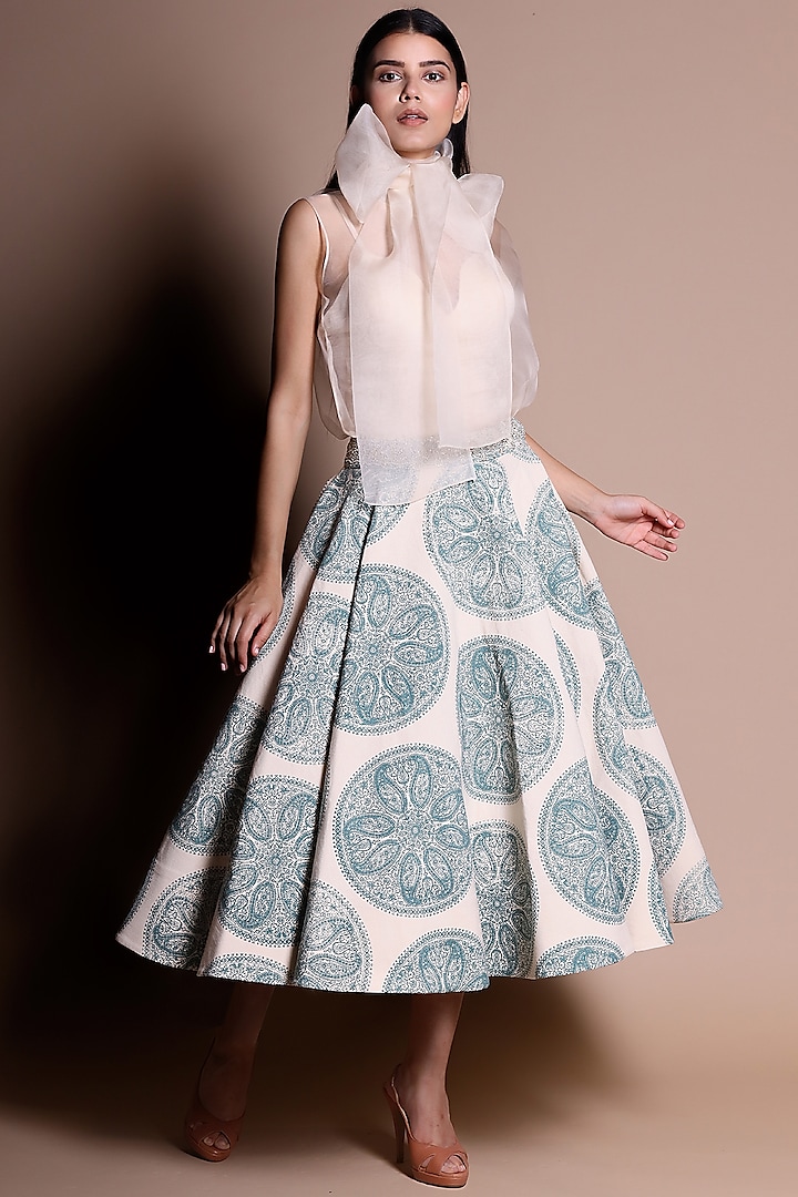 Sky Blue & Ivory Printed Skirt Set by Bhumika Sharma