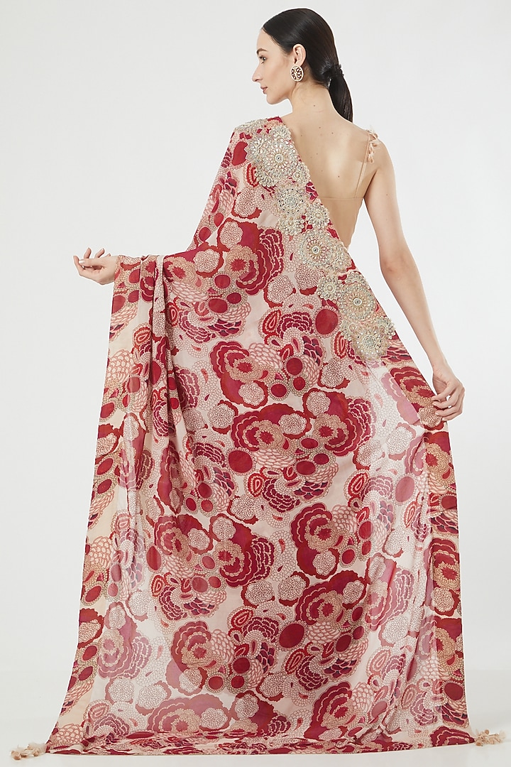 Multi-Colored Organza & Net printed Reception Saree Set by Bhumika Sharma at Pernia's Pop Up Shop