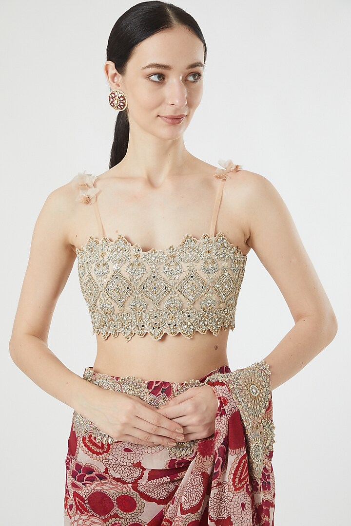 Multi-Colored Organza & Net printed Reception Saree Set by Bhumika Sharma at Pernia's Pop Up Shop