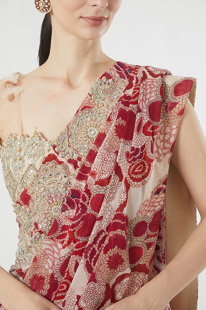 Multi-Colored Organza & Net printed Reception Saree Set by Bhumika Sharma at Pernia's Pop Up Shop
