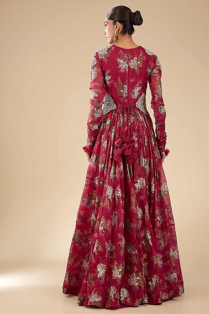 Red Organza Printed Bridal Anarkali Set by Bhumika Sharma at Pernia's Pop Up Shop