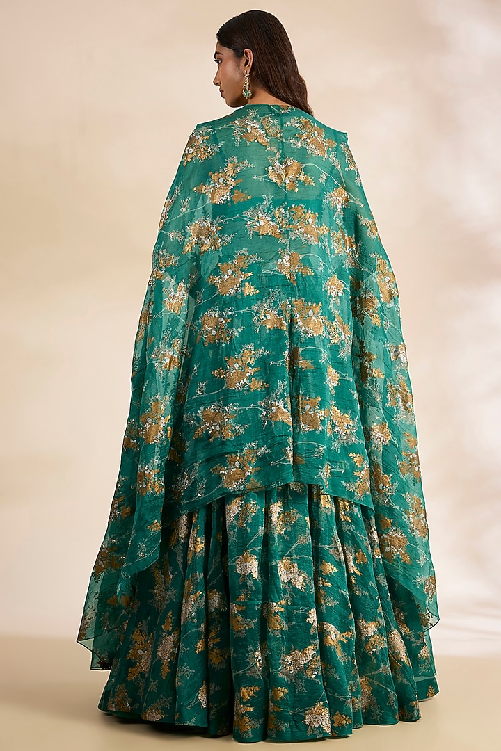 Green Organza & Net Printed Skirt Set by Bhumika Sharma at Pernia's Pop Up Shop