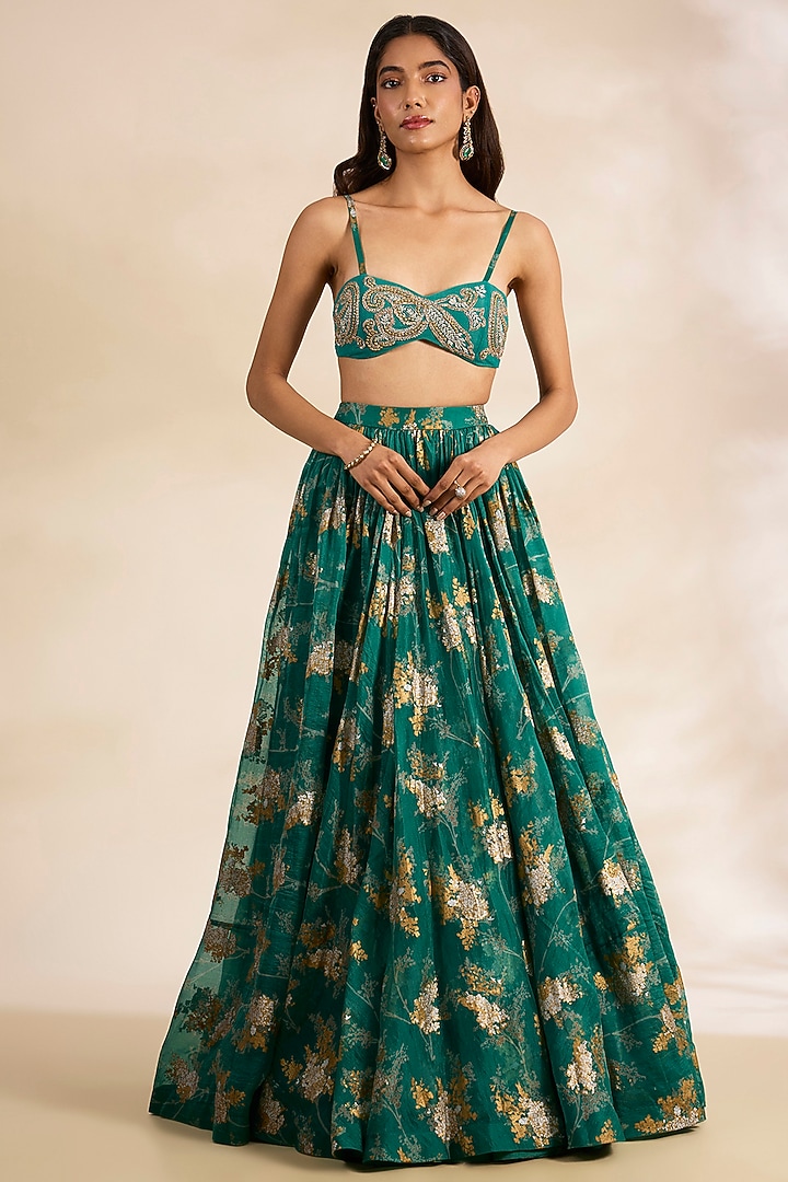Green Organza & Net Printed Skirt Set by Bhumika Sharma at Pernia's Pop Up Shop