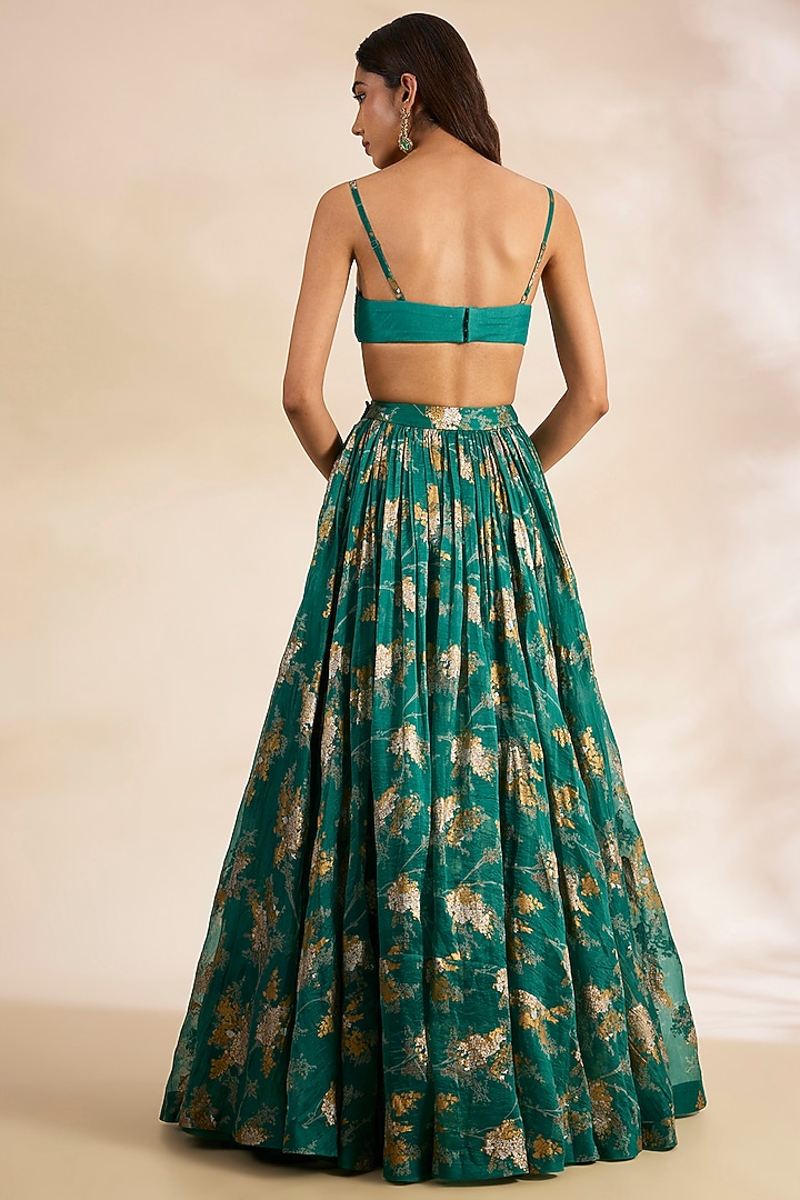 Green Organza & Net Printed Skirt Set by Bhumika Sharma at Pernia's Pop Up Shop