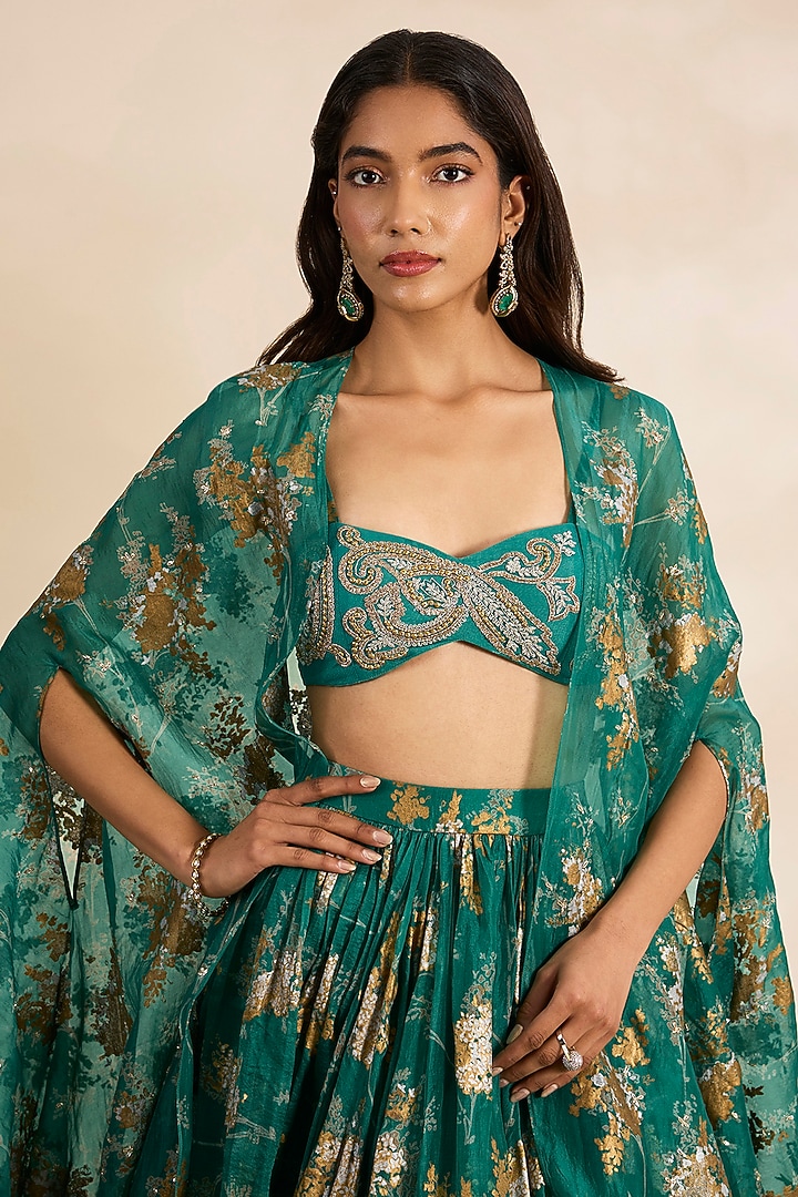 Green Organza & Net Printed Skirt Set by Bhumika Sharma at Pernia's Pop Up Shop