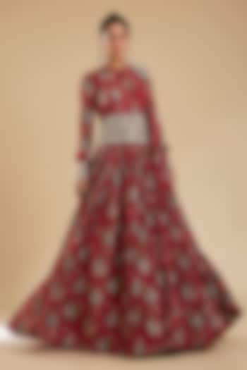 Fuchsia Georgette Printed Bridal Anarkali With Belt by Bhumika Sharma at Pernia's Pop Up Shop