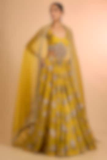 Mustard Organza Printed Wedding Lehenga Set by Bhumika Sharma at Pernia's Pop Up Shop