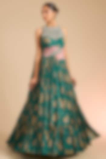 Teal Georgette Printed Bridal Anarkali by Bhumika Sharma at Pernia's Pop Up Shop
