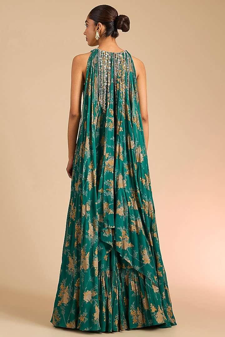 Teal Georgette Printed Bridal Anarkali by Bhumika Sharma at Pernia's Pop Up Shop