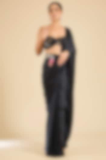 Black Satin Wedding Saree Set by Bhumika Sharma at Pernia's Pop Up Shop